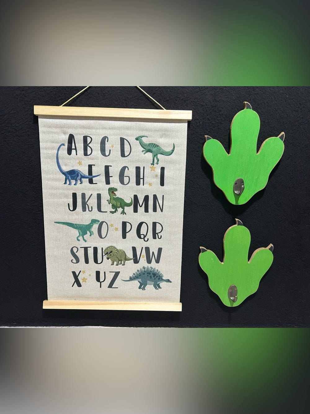 Green Dinosaur Alphabet Wall Hanging for Kids - Jungle Letters Decor